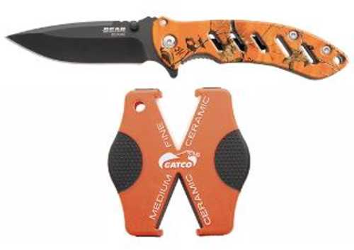 BSON Brisk Folding Knife Orange Camo With Sharpener